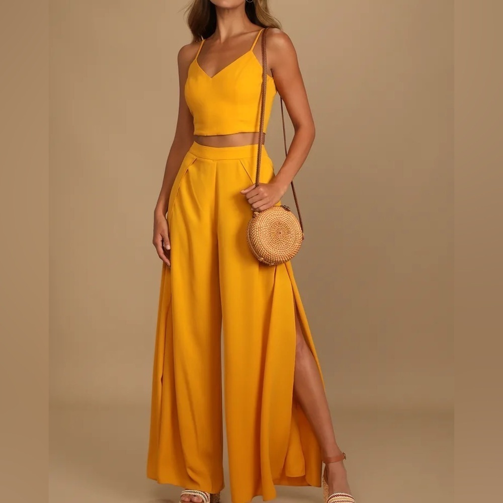 Lulu’s | Out Tonight Mustard Yellow Two-Piece Jumpsuit | NWT